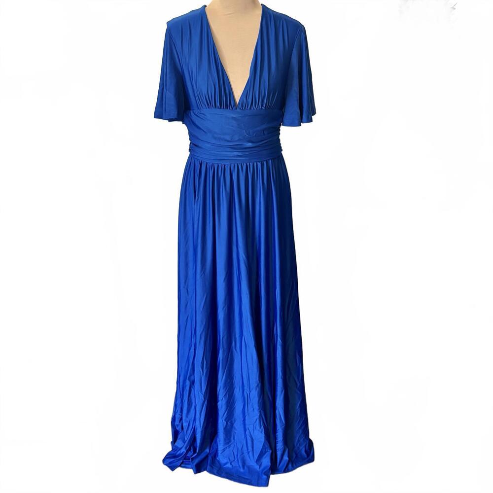 Faeriesty Cobalt Blue Ruched Draped Maxi Dress Gown M